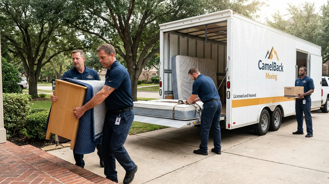 Crew loading residential truck for cross-state move from Newton, NH