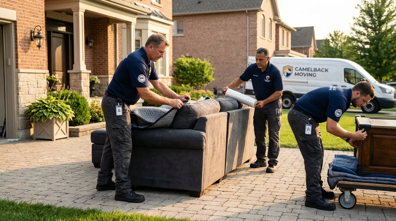 Large estate moving crew wrapping furniture in Newton, NH